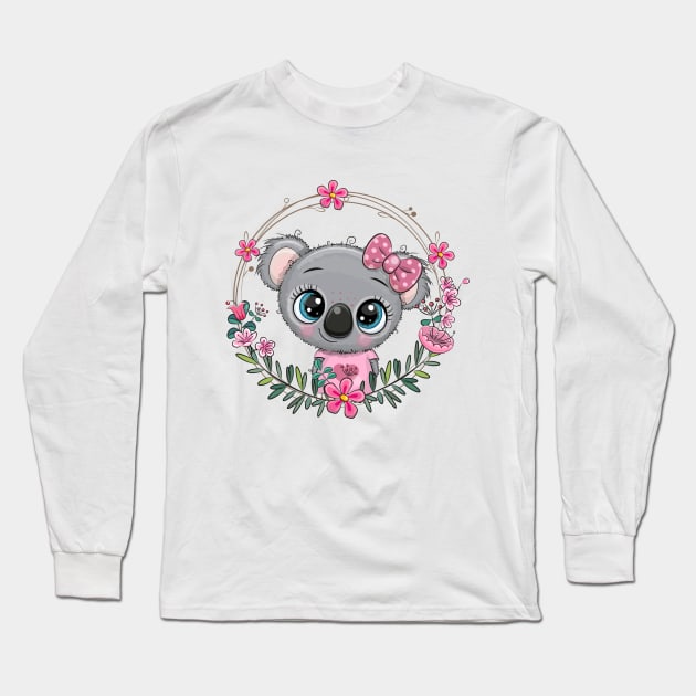 Cute koala and flowers Long Sleeve T-Shirt by Reginast777